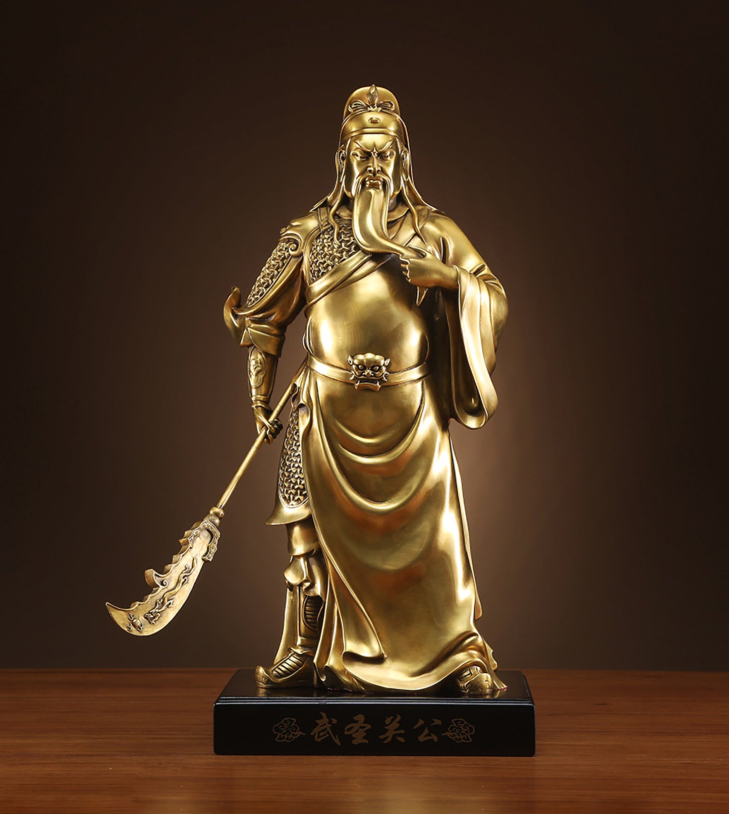 Brass Guan Gong Statue, Front View, Warrior Figurine, Feng Shui Decor, Guan Gong Statue