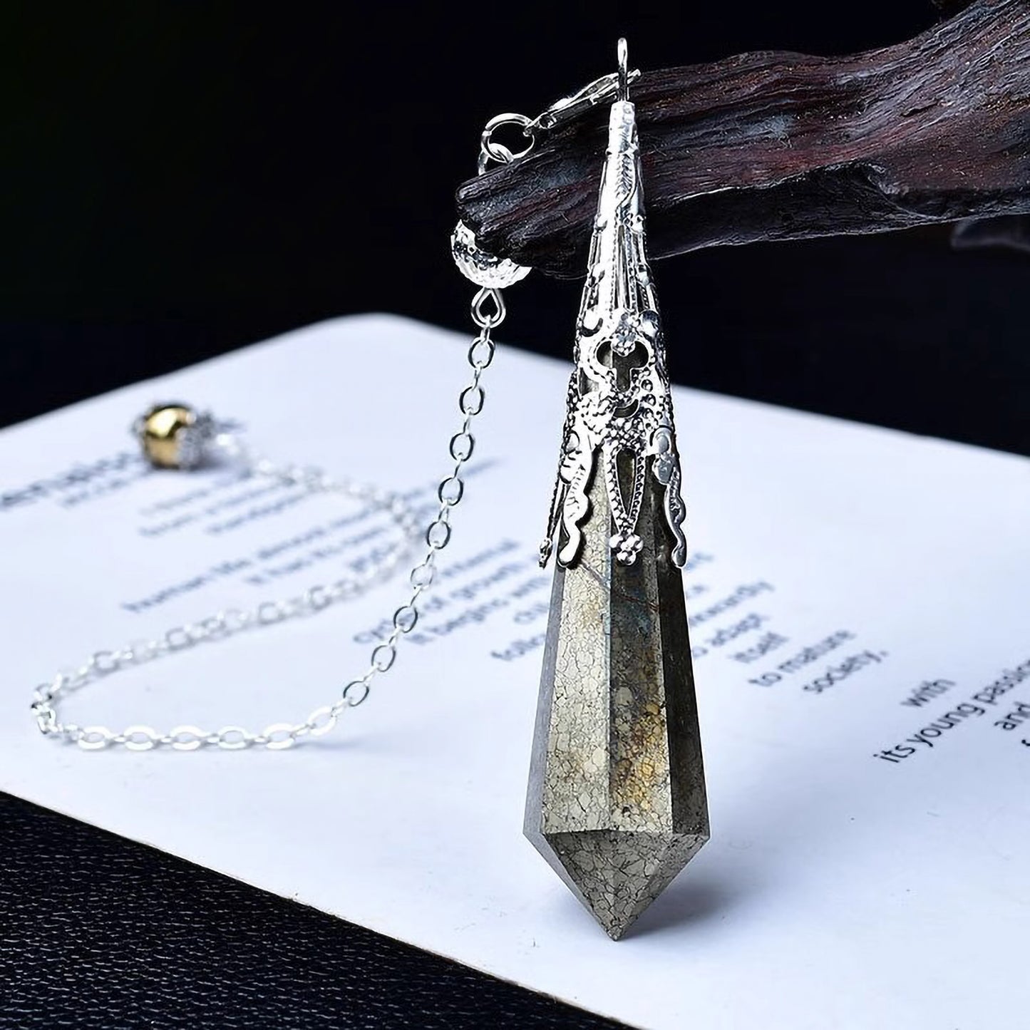 Chalcopyrite crystal pendulum necklace vibrant natural gemstone jewelry