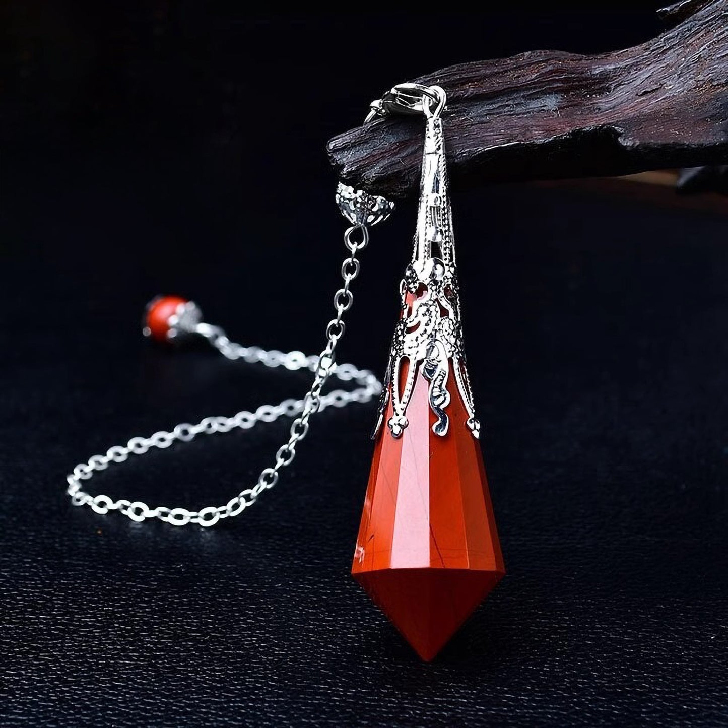 Red Jasper crystal pendulum necklace for vitality and grounding