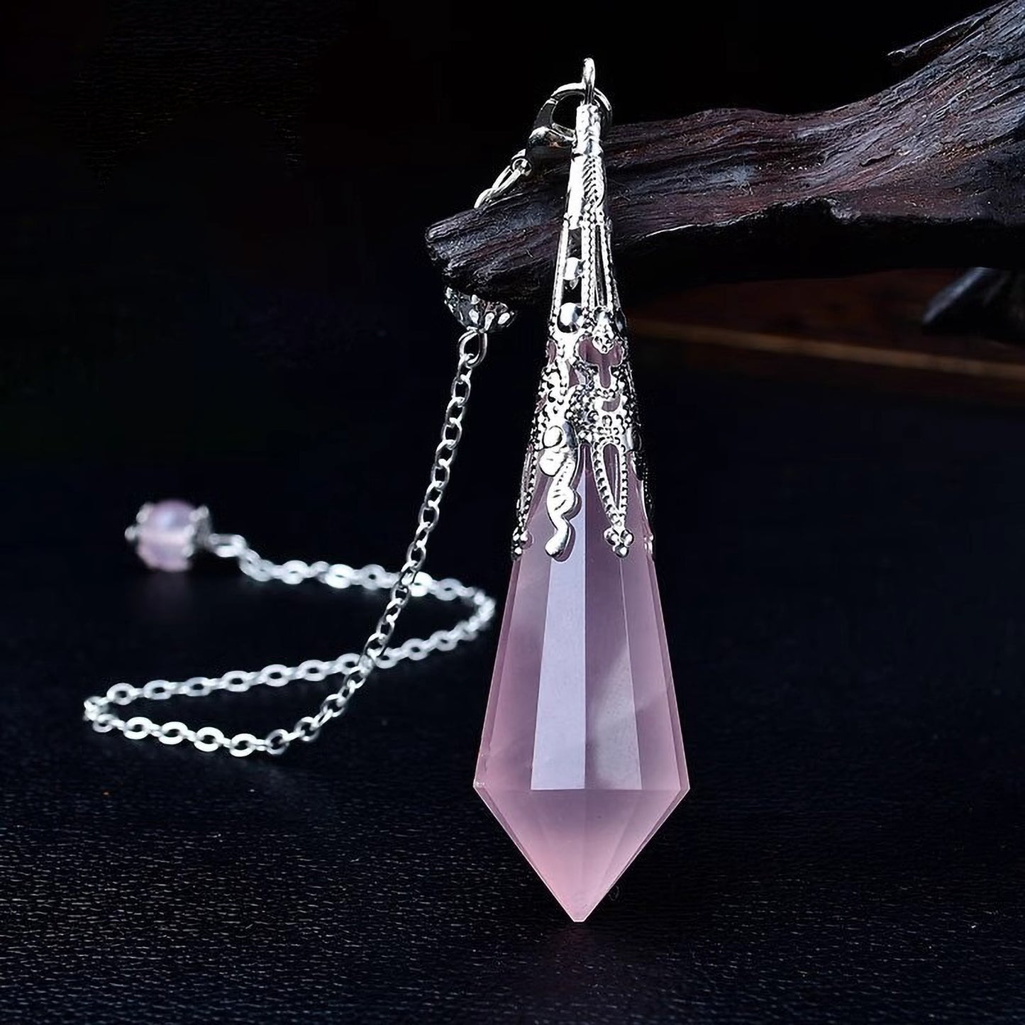 Rose Quartz pendulum necklace natural gemstone jewelry for love and harmony