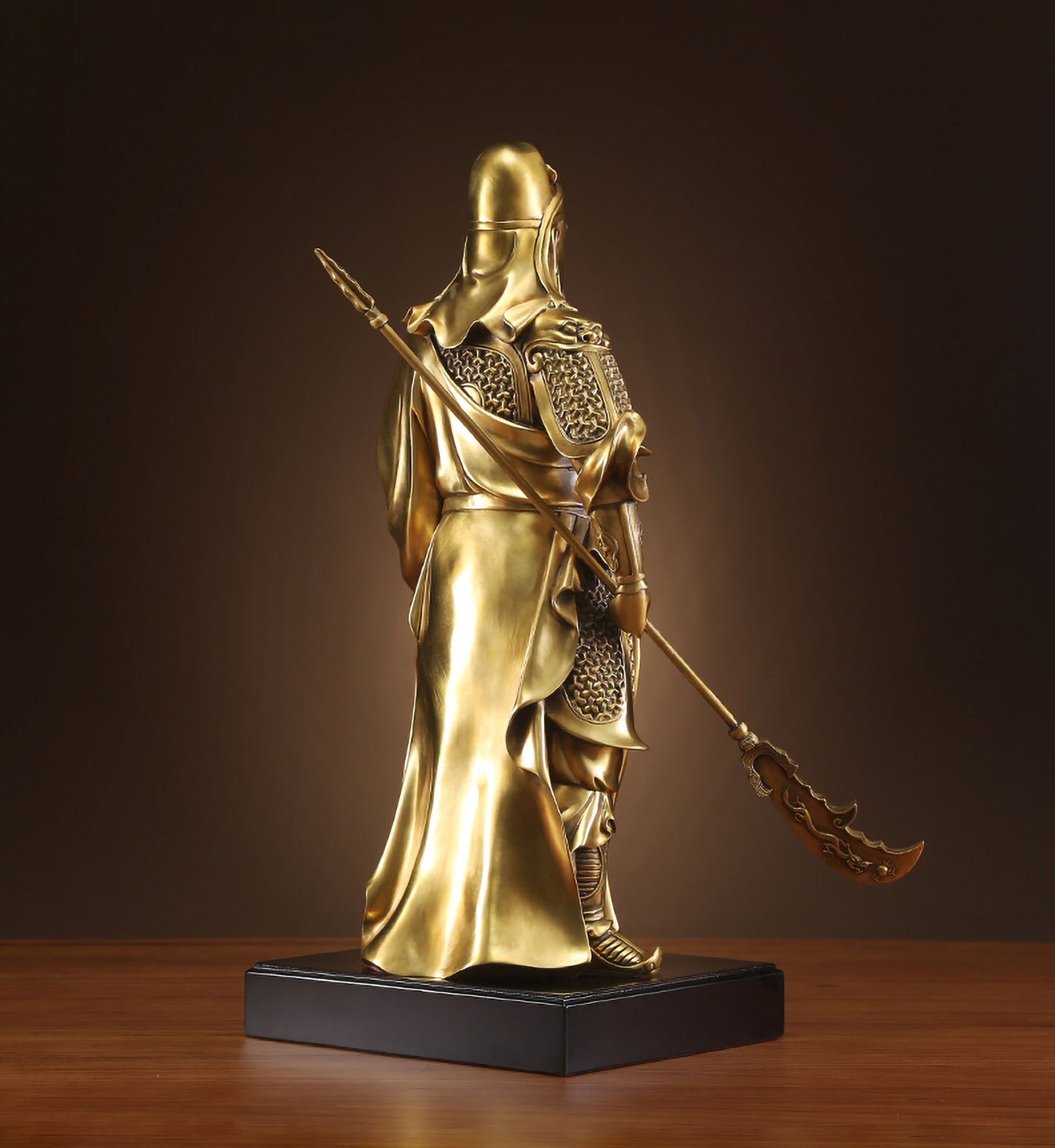 Brass Guan Gong Statue, Back 45 Degree View, Feng Shui Warrior Figurine, Guan Gong Wealth Statue, Chinese Art