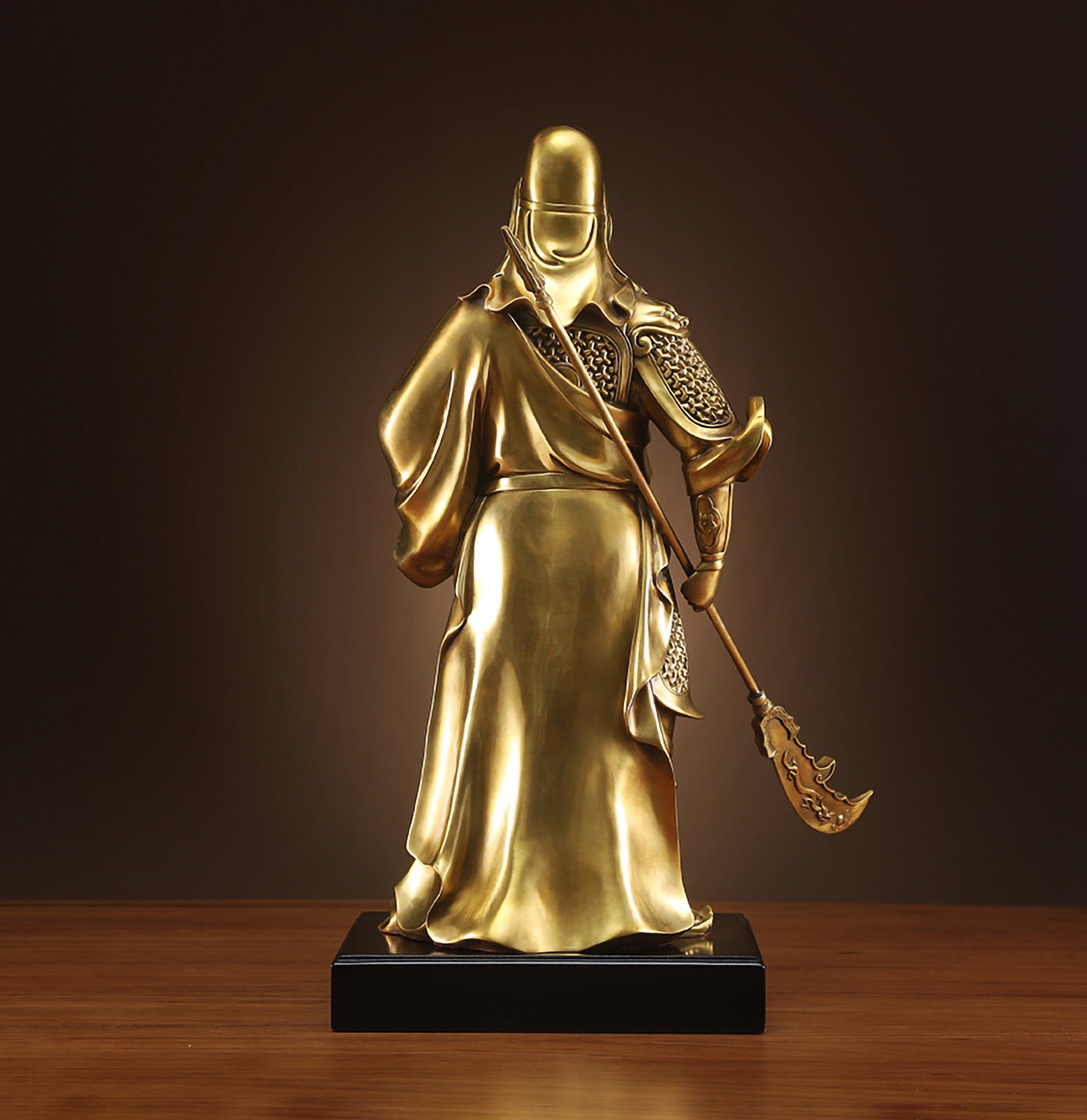 Brass Guan Gong Statue, Back View, Guan Gong Figurine, Feng Shui Protection, Warrior Statue