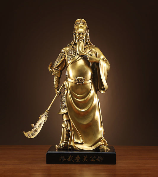 Brass Guan Gong Statue, Front View, Warrior Figurine, Feng Shui Decor, Guan Gong Statue