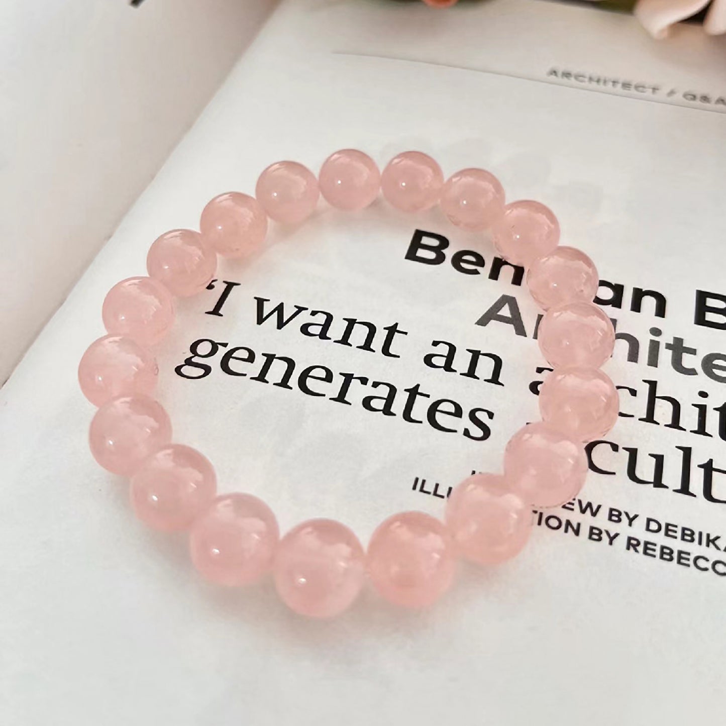 Citrine Pink beaded bracelet with soft grapefruit pink gemstones for emotional balance