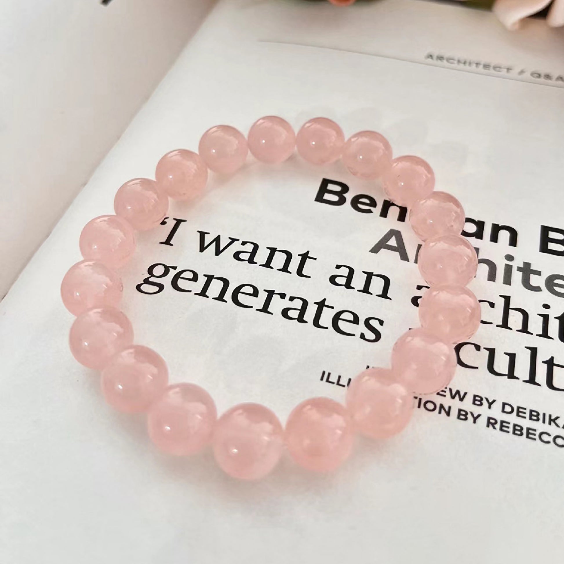 Citrine Pink beaded bracelet with soft grapefruit pink gemstones for emotional balance