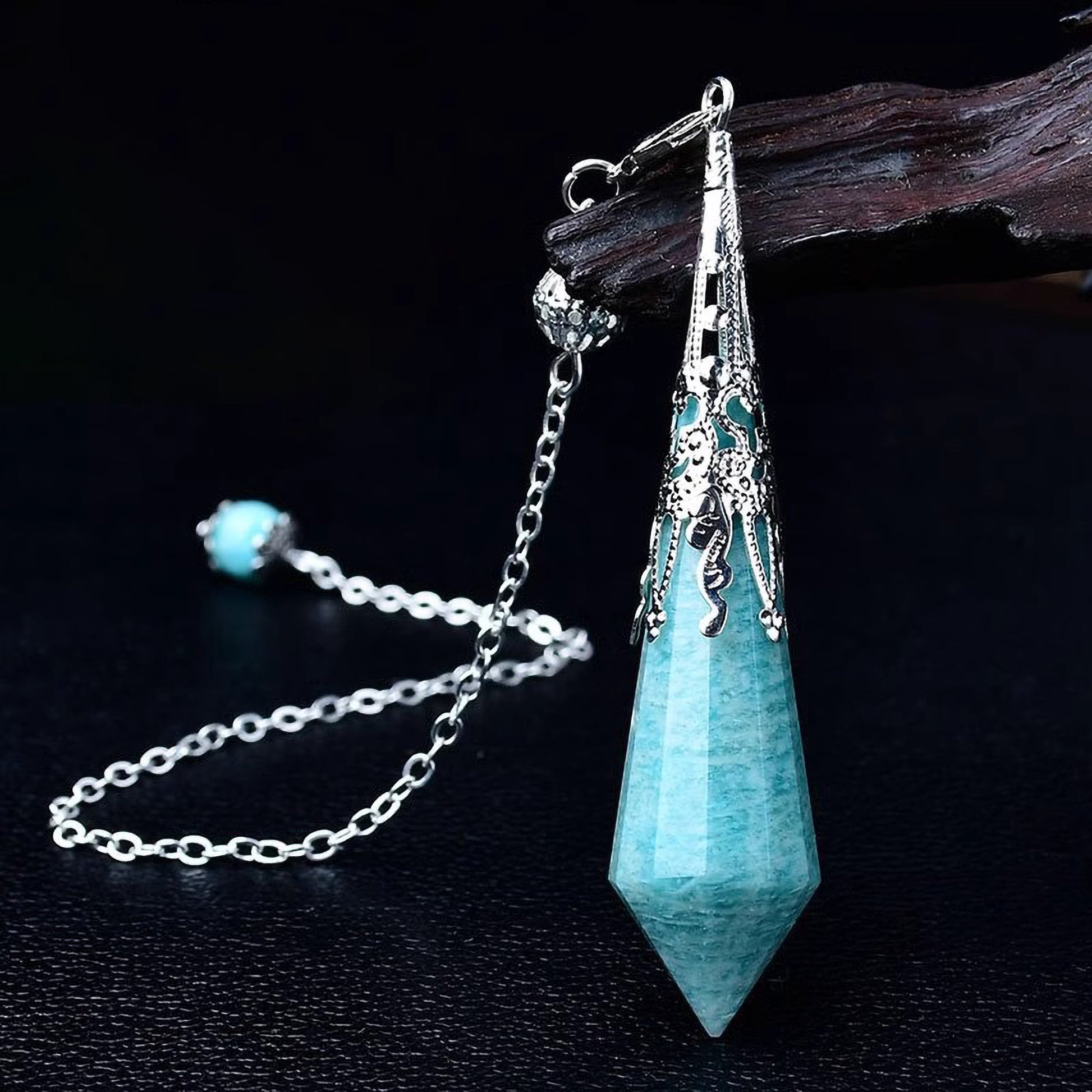 Amazonite crystal pendulum necklace gemstone pendant for peace and communication