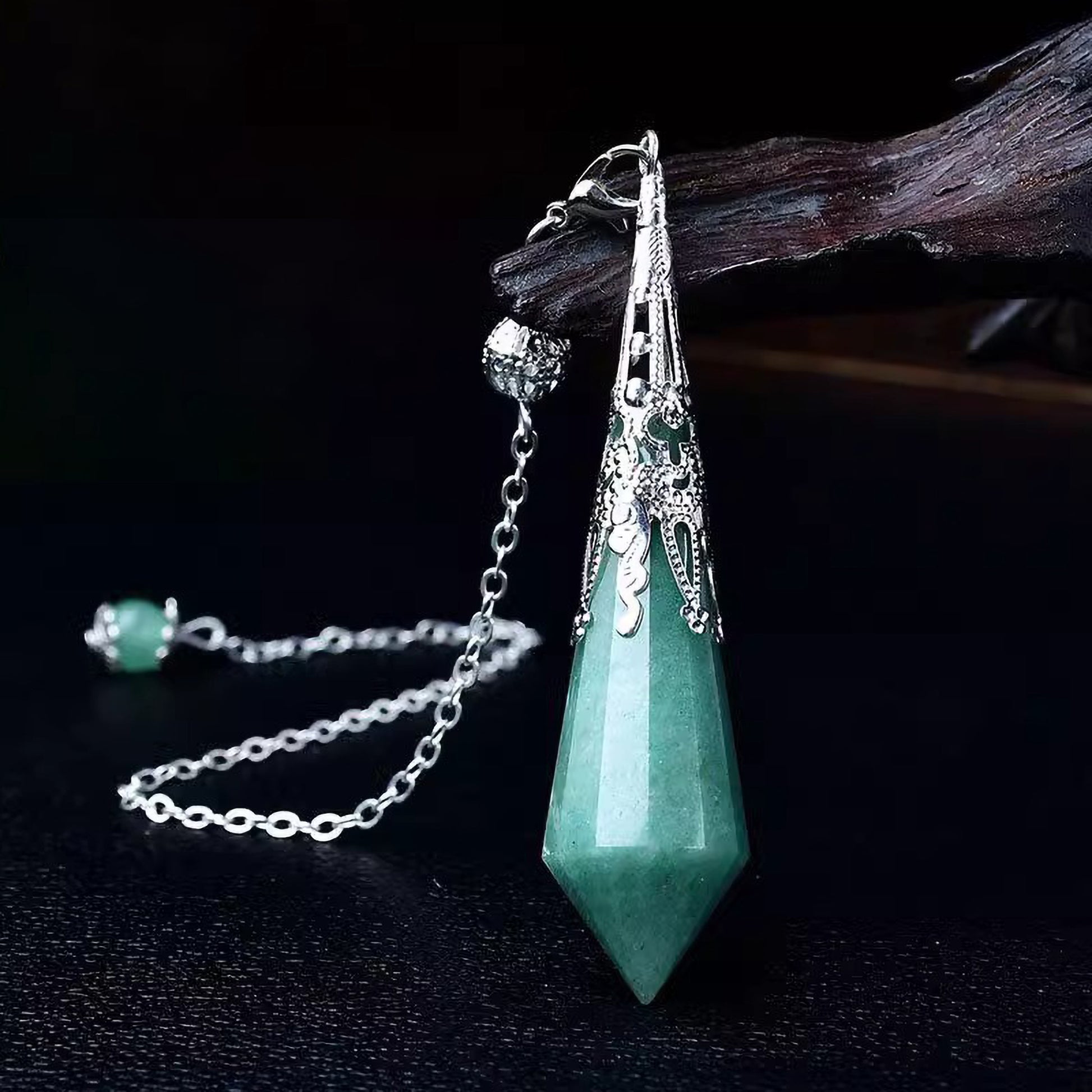 Green Aventurine pendulum necklace natural gemstone jewelry for prosperity and luck