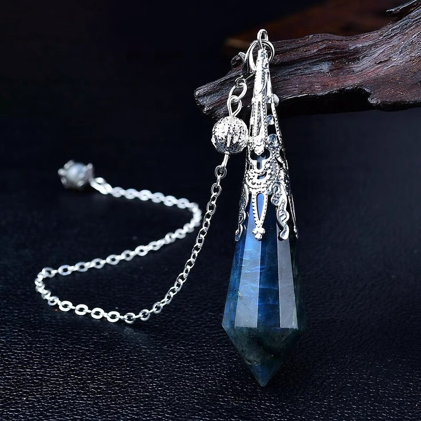 Labradorite crystal pendulum necklace natural gemstone jewelry for transformation and energy