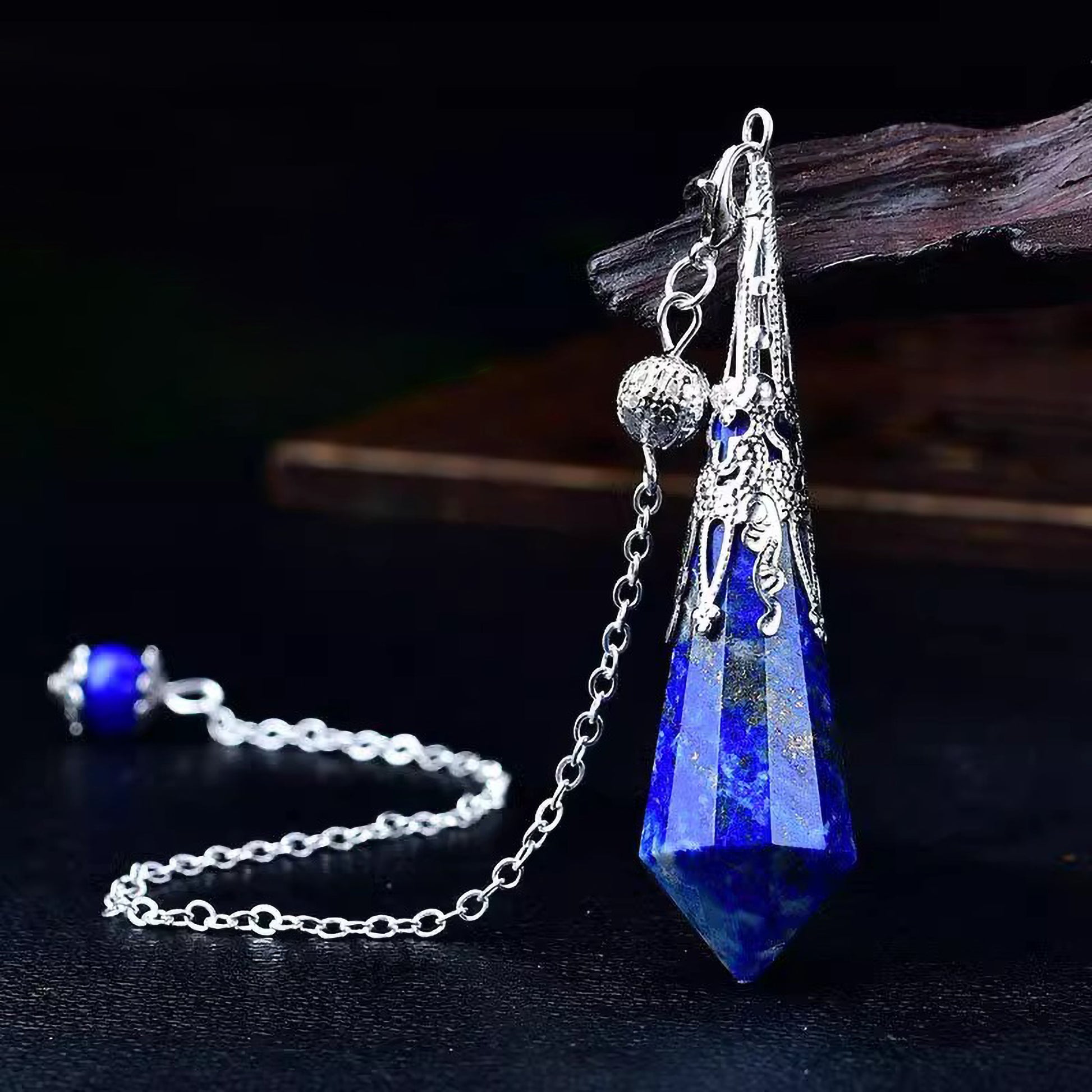 Lapis Lazuli crystal pendulum necklace for wisdom and intuition
