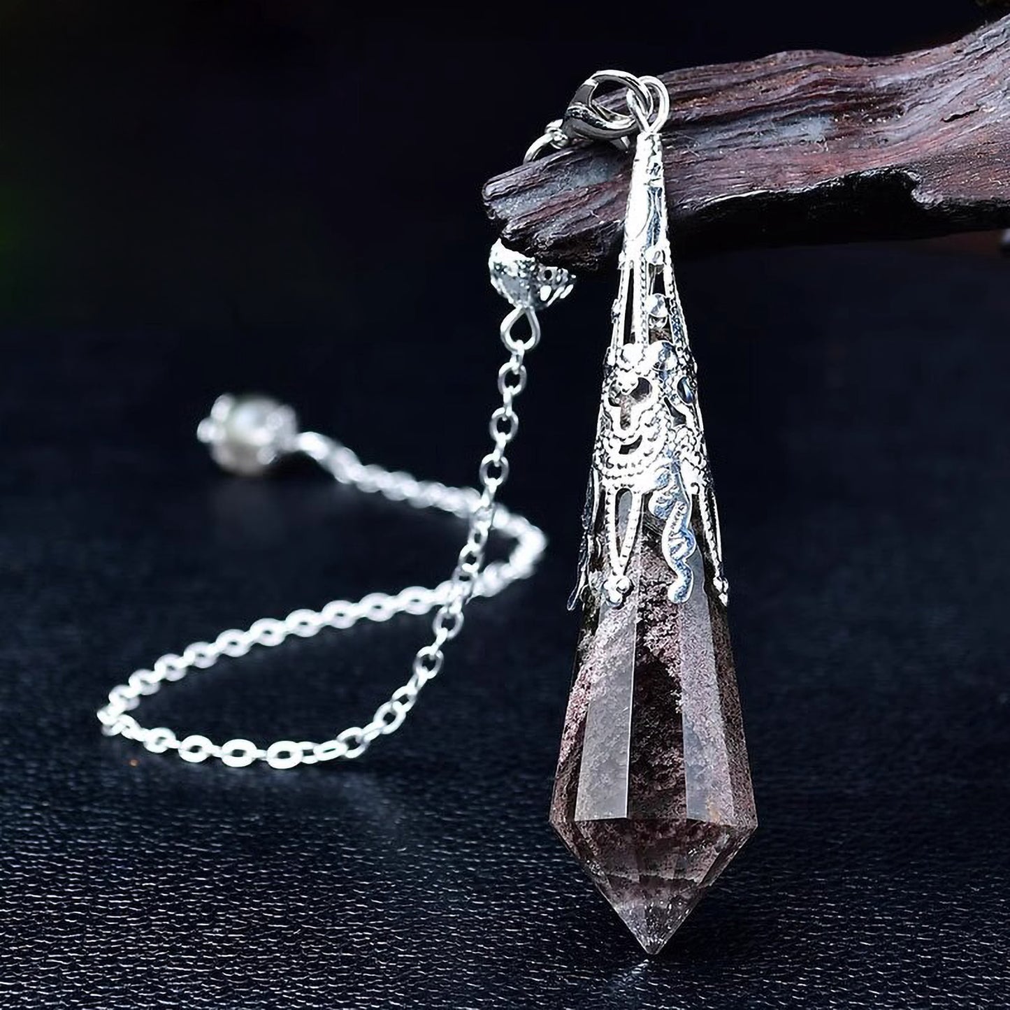 Phantom Quartz pendulum necklace crystal pendant with unique inclusions