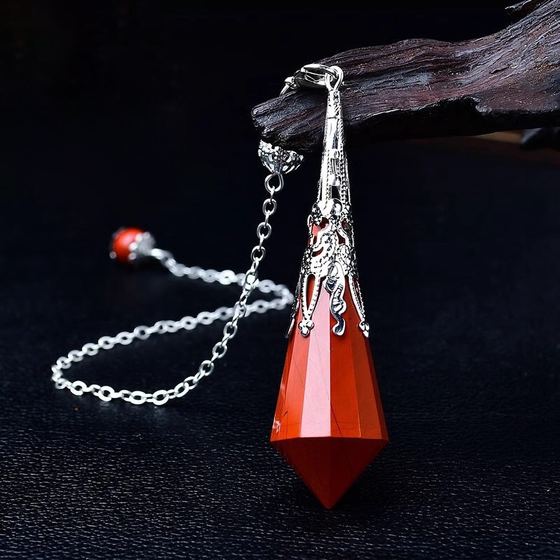 Red Jasper crystal pendulum necklace for vitality and grounding