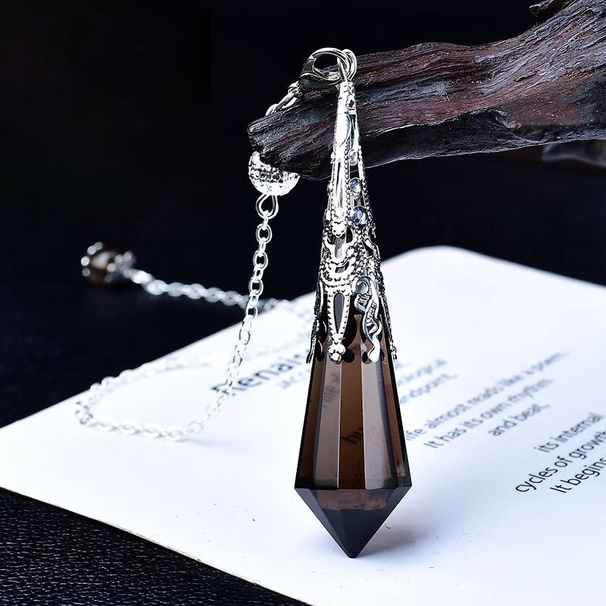 Smoky Quartz pendulum necklace crystal pendant for grounding and stability