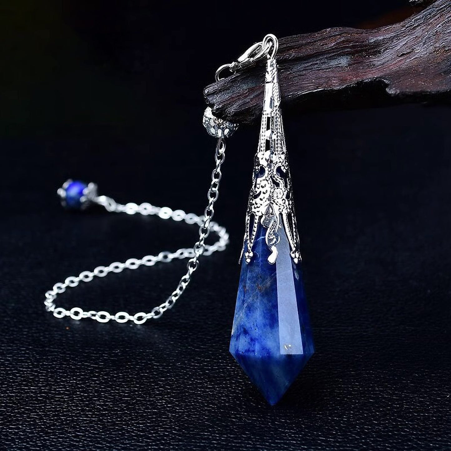 Sodalite crystal pendulum necklace gemstone pendant for truth and calm