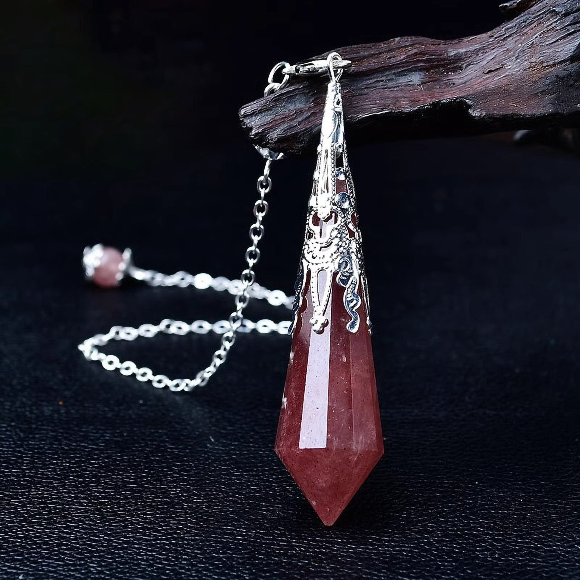 Strawberry Quartz crystal pendulum necklace for charm and positivity
