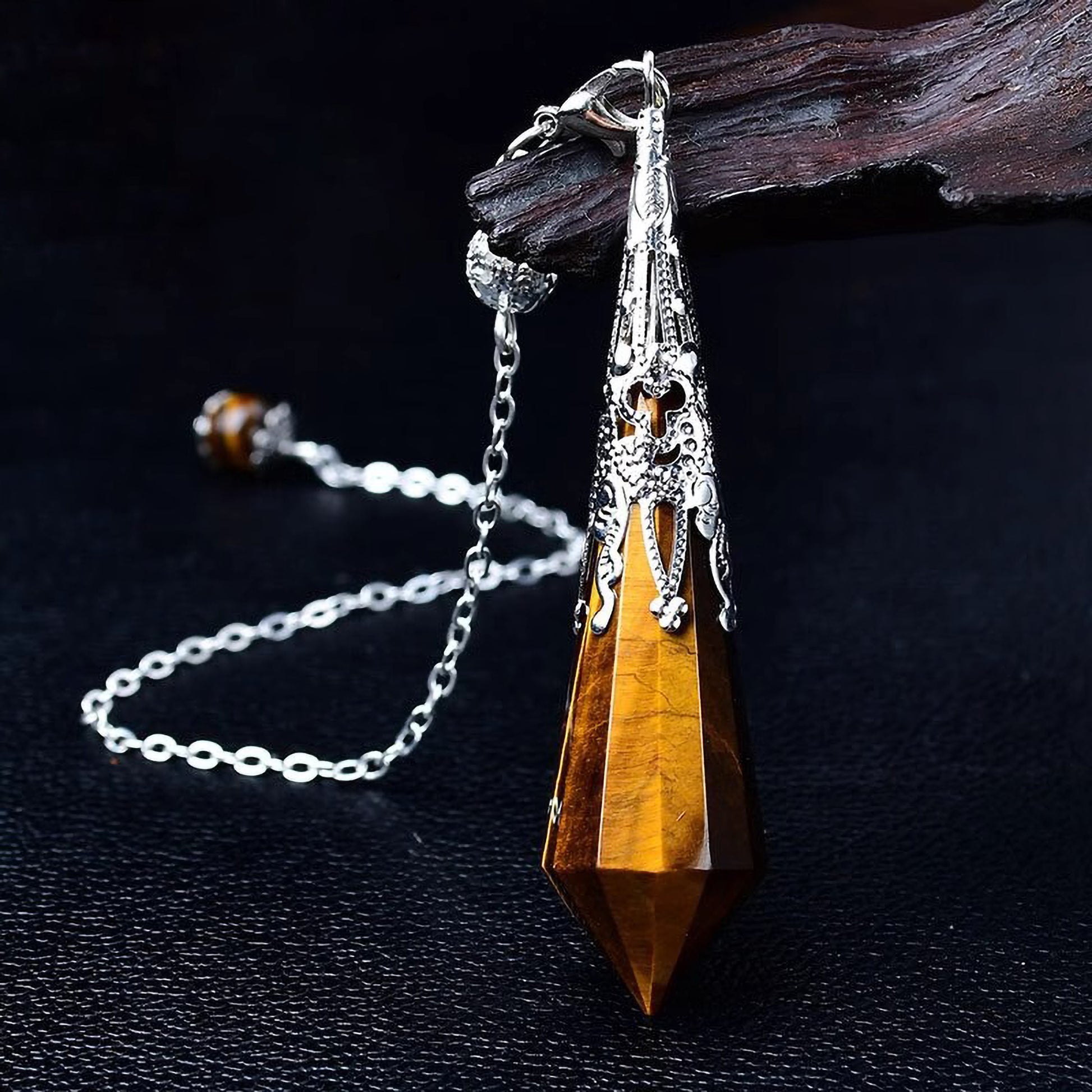 Tiger’s Eye crystal pendulum necklace for confidence and motivation