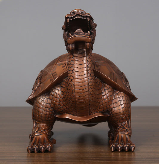 Front view of a medium hollow bronze dragon turtle statue
