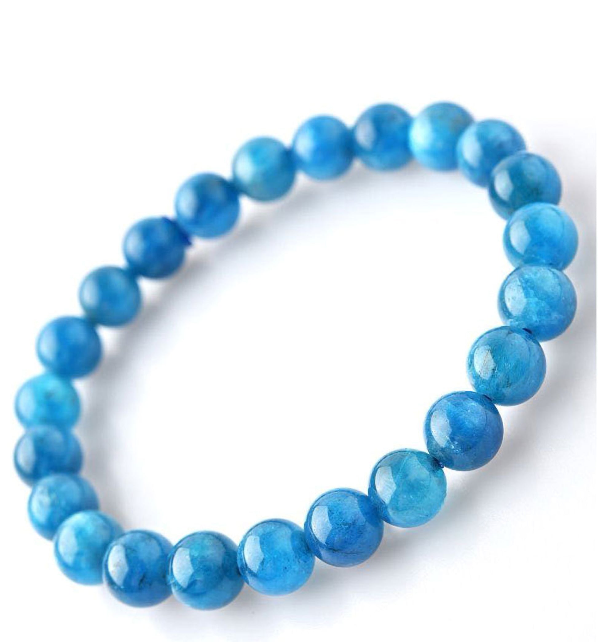 Natural blue apatite crystal bracelet with 8mm round beads, healing stone jewelry for energy and clarity