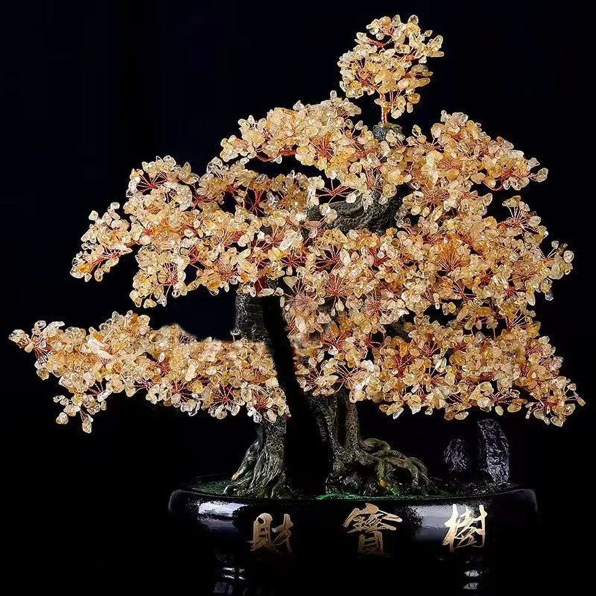 Golden citrine crystal money tree attracting wealth, success, and abundance, perfect for living room or workspace