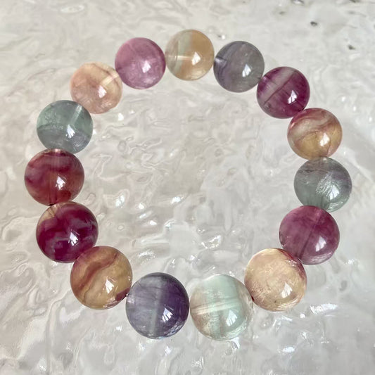 Natural Rainbow Fluorite beaded bracelet with vibrant multicolor gemstones for energy cleansing and focus
