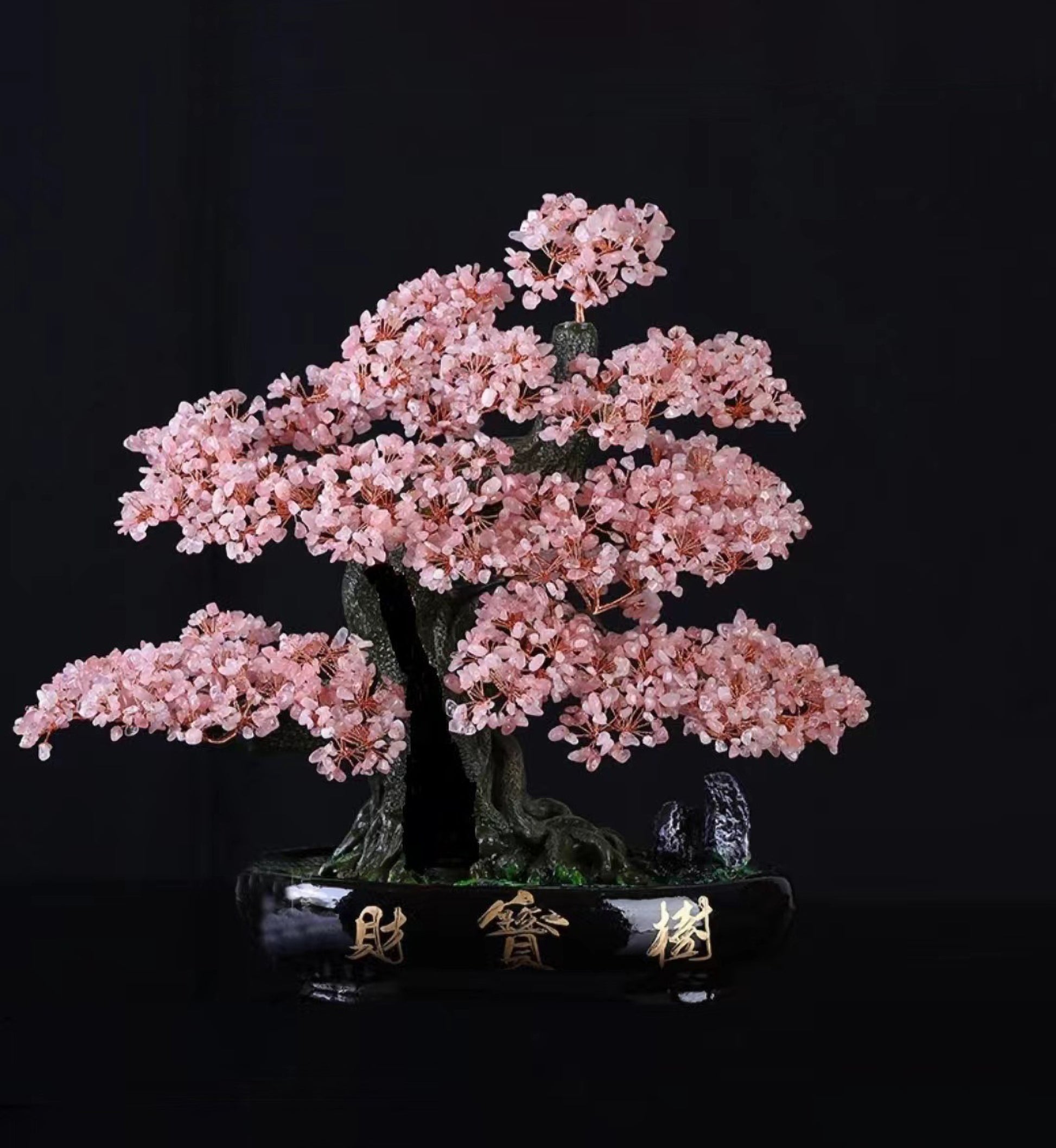 Pink rose quartz crystal money tree for love, harmony, and emotional healing, suitable for bedroom or as a thoughtful gift