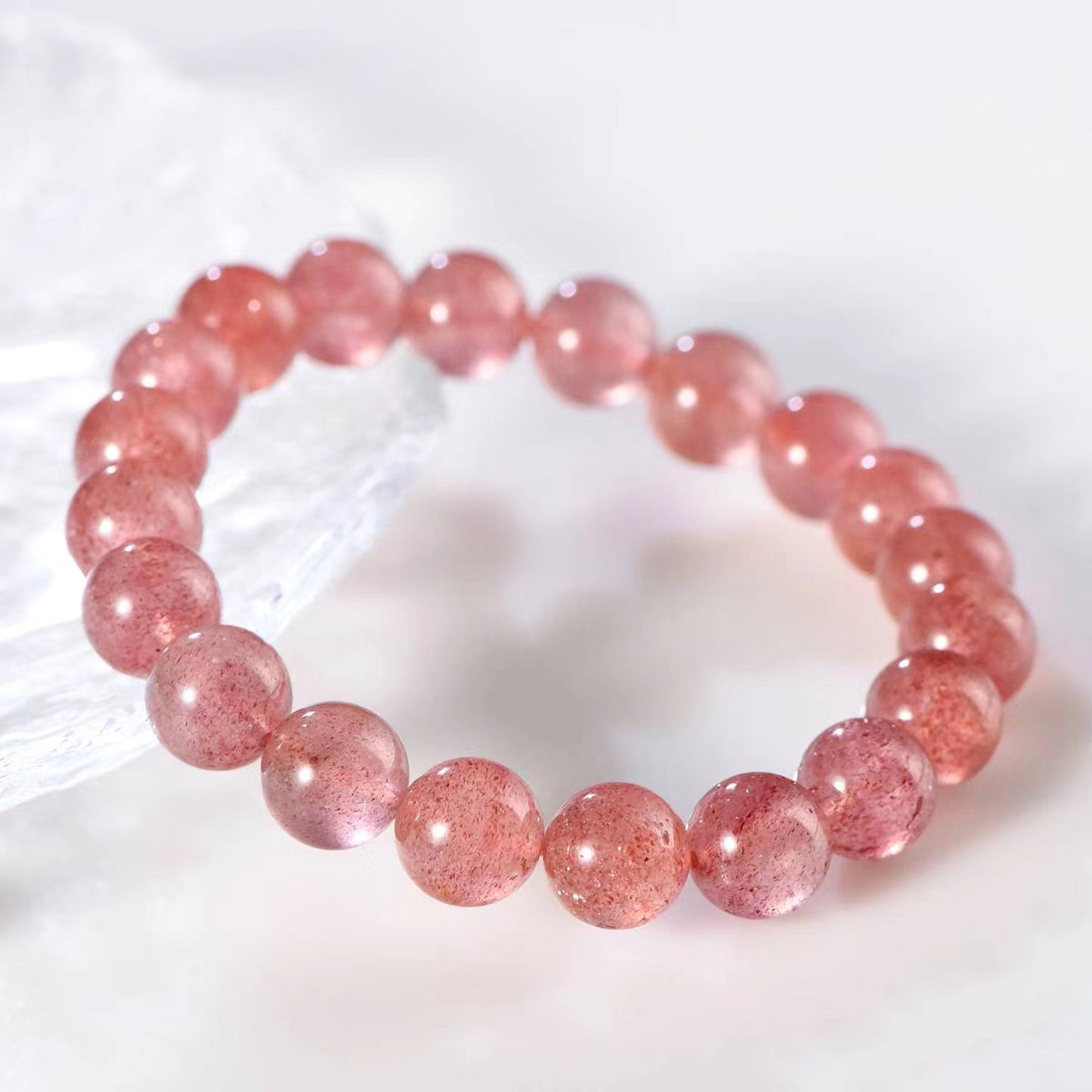 Natural Strawberry Quartz beaded bracelet with gentle pink gemstones for love and harmony