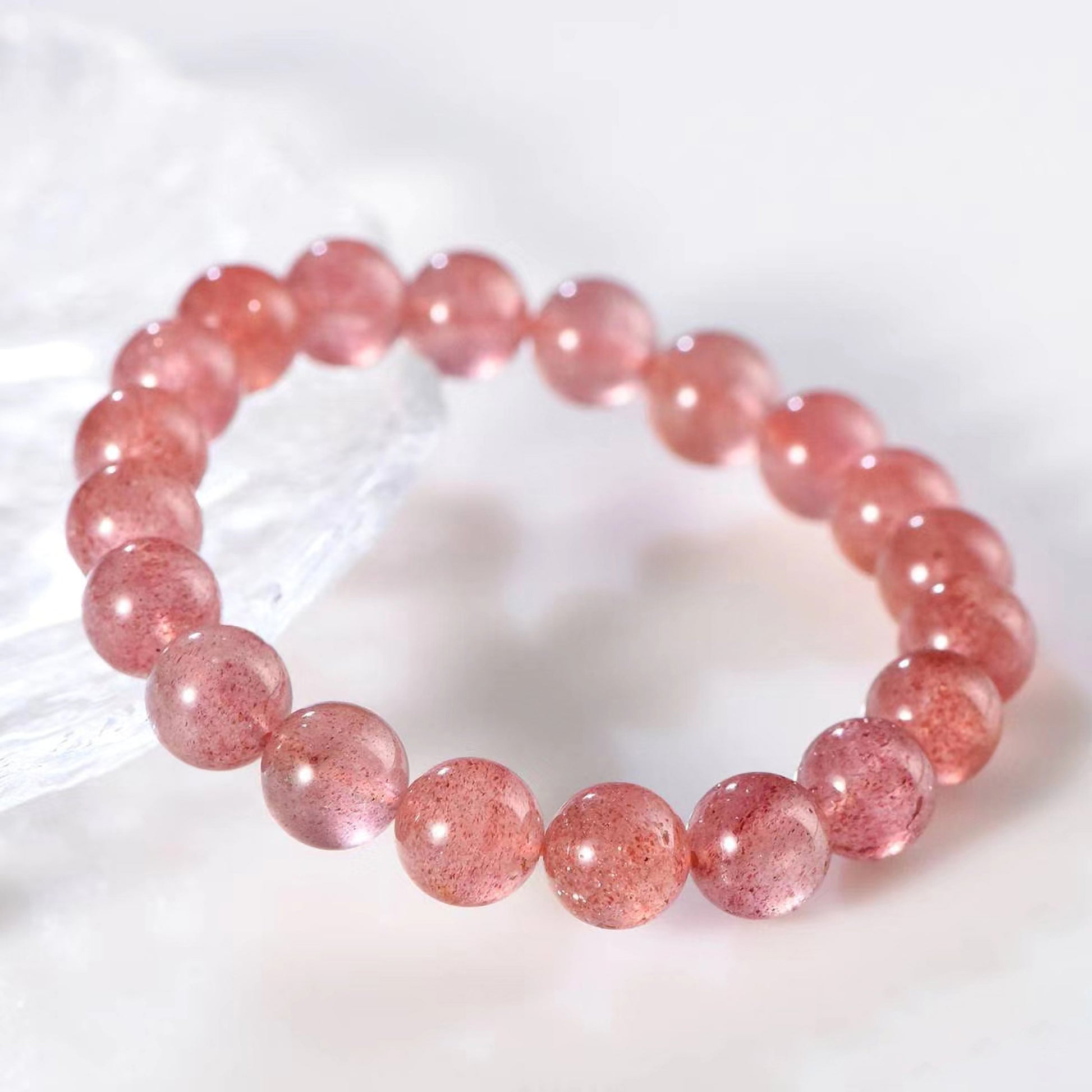 Natural Strawberry Quartz beaded bracelet with gentle pink gemstones for love and harmony