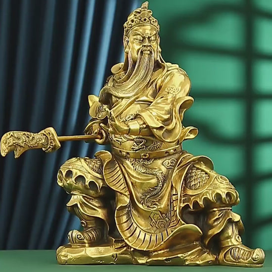 Full video showcasing the brass Guan Yu statue with hollow design, holding the Green Dragon Crescent Blade.