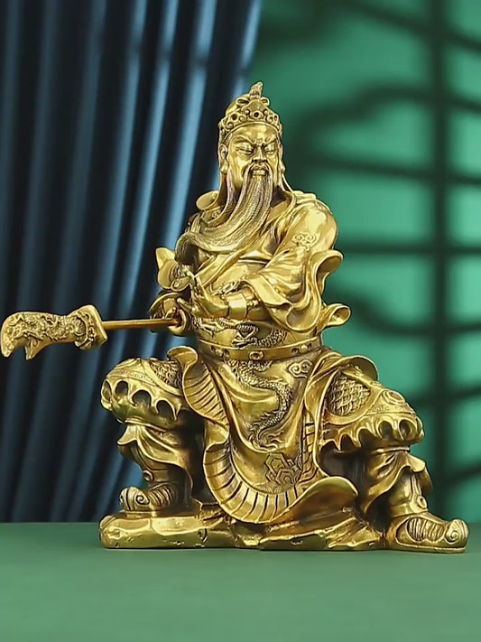 Full video showcasing the brass Guan Yu statue with hollow design, holding the Green Dragon Crescent Blade.