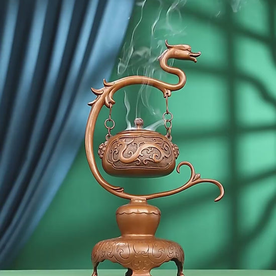 Ruize Feng Shui Red Copper Kui Dragon Pattern Hanging Incense Burner - 360° Display for Home Decoration and Meditation