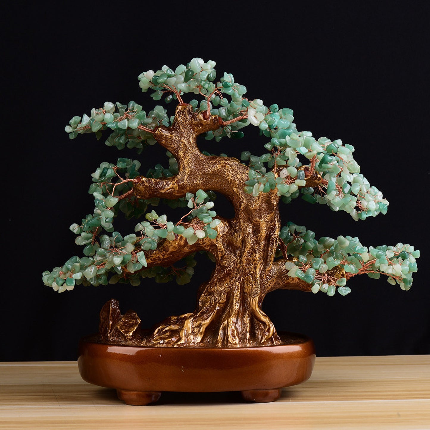 Ruize Feng Shui Wealth Attraction Crystal Tree in Green Aventurine - Back View for Good Luck and Positive Energy