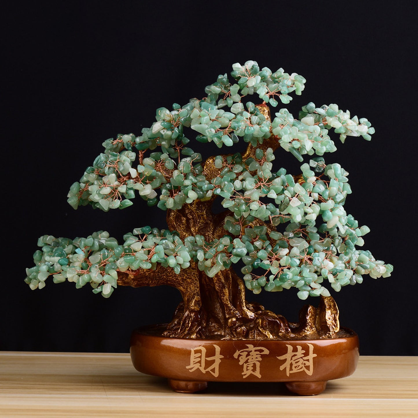Ruize Feng Shui Wealth Attraction Crystal Tree in Green Aventurine - Front View for Prosperity and Abundance