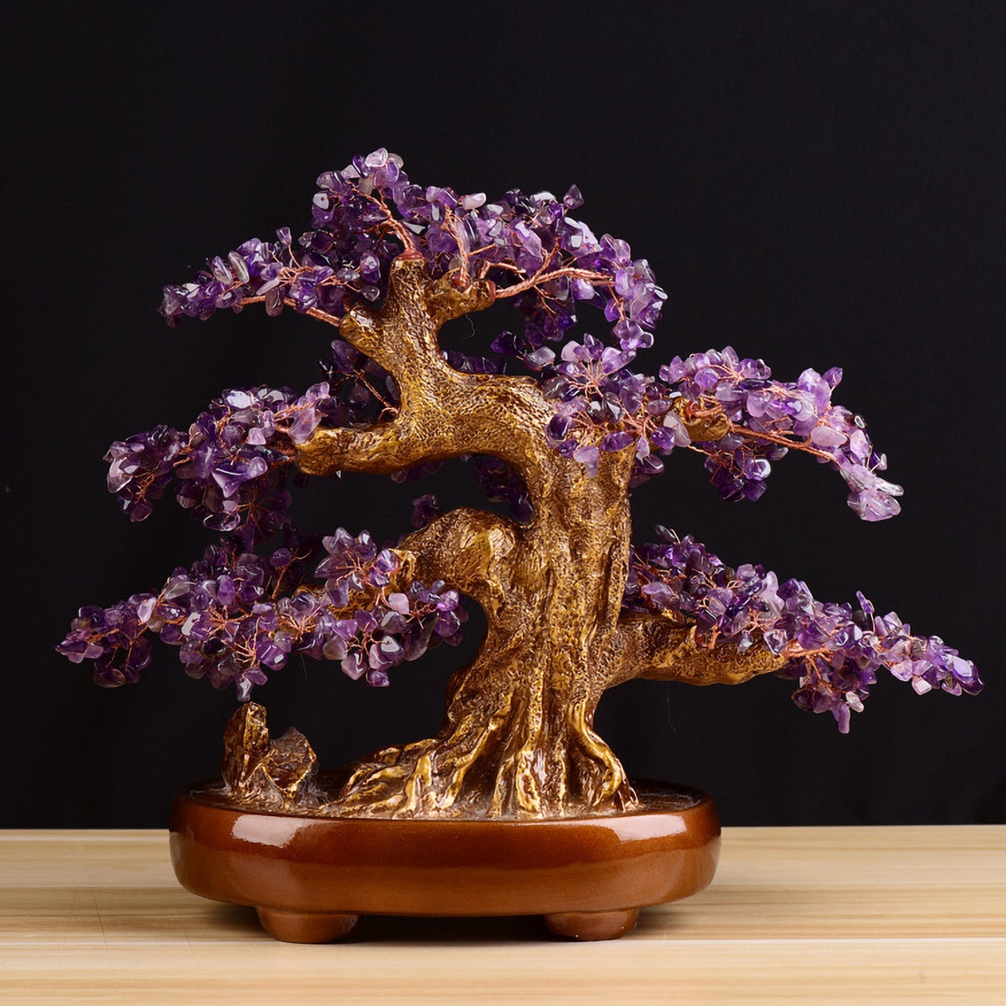 Ruize Feng Shui Wealth Attraction Crystal Tree in Purple Amethyst - Back View for Protection and Harmony