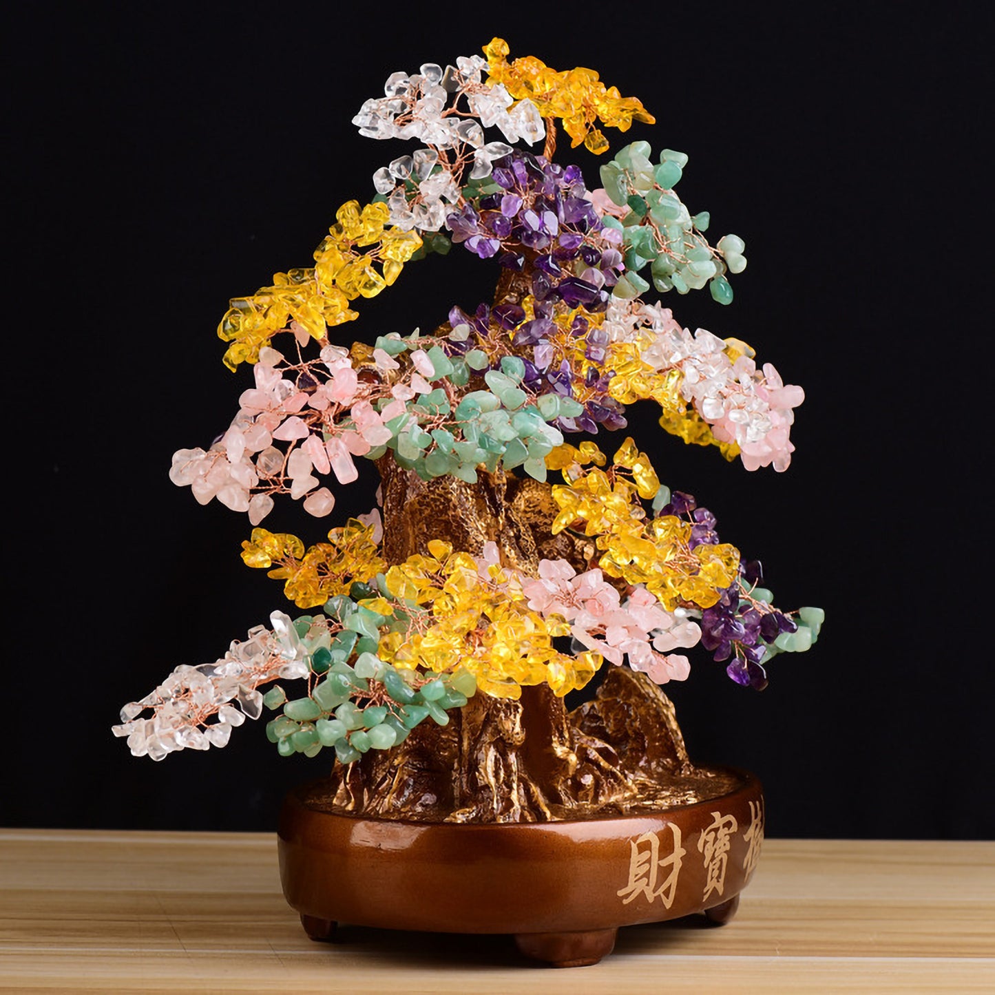 Ruize Feng Shui Wealth Attraction Crystal Tree in Rainbow Mix - Back View for Energy Balance and Harmony