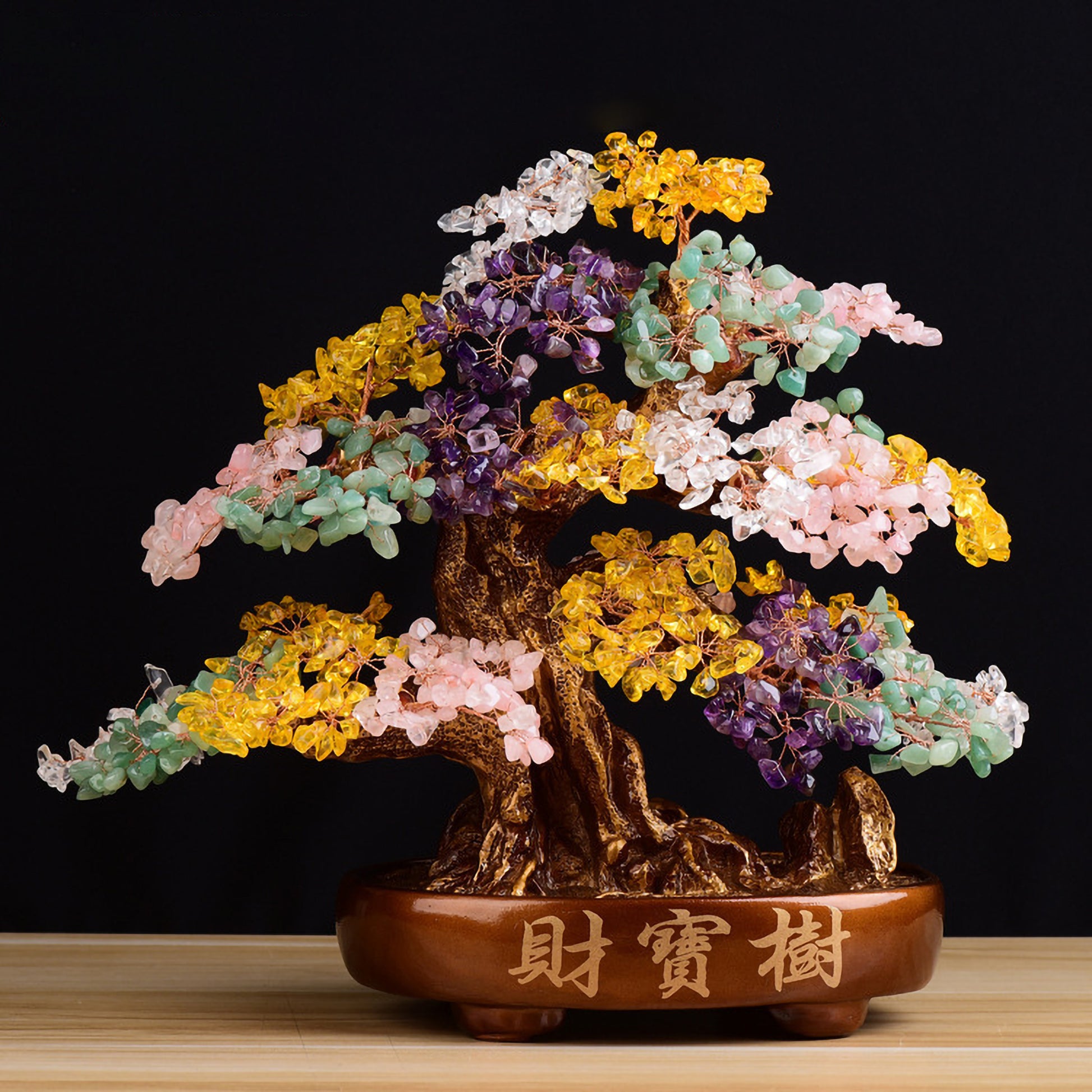 Ruize Feng Shui Wealth Attraction Crystal Tree in Rainbow Mix - Front View for Overall Good Fortune